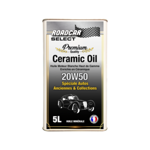 bidon d'huile céramique blanche 5L 20W50 spéciale autos anciennes et de collections.